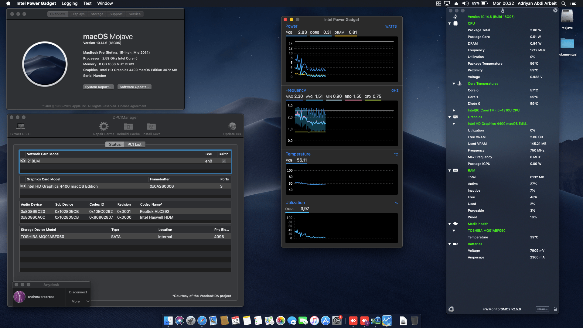 Success Hackintosh macOS Mojave 10.14.6 Build 18G95 at Dell Latitude E7440 - i5